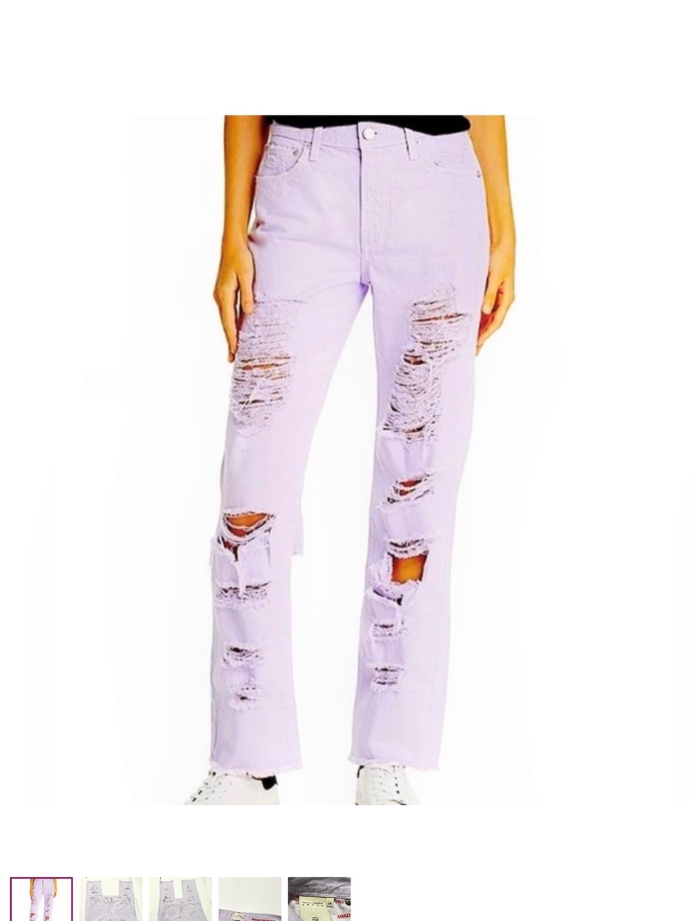 Alice and Olivia Light Lavender Distressed Straight-Leg Jeans 32